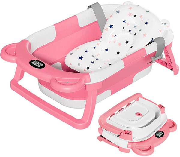 TPN collapsible baby bathtub folded for compact storage and quick drying.