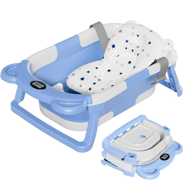 TPN collapsible baby bathtub folded for compact storage and travel convenience.