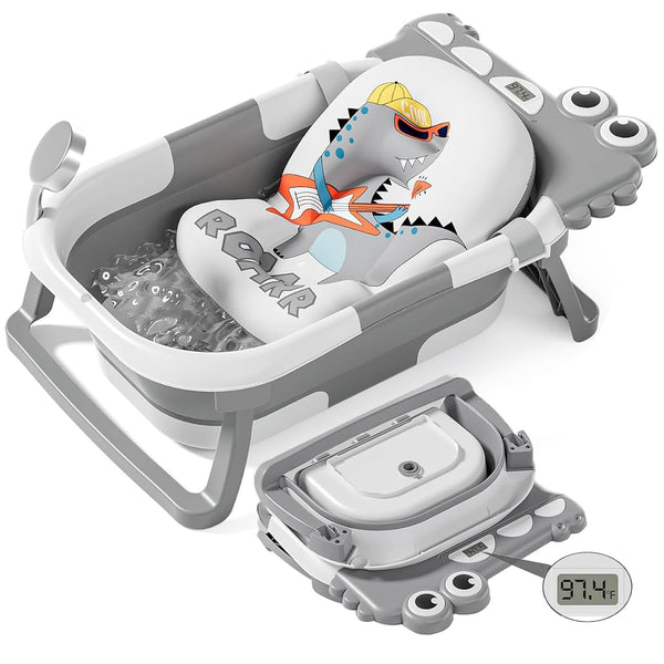 TPN collapsible baby bathtub front view with soft cushion for comfort.