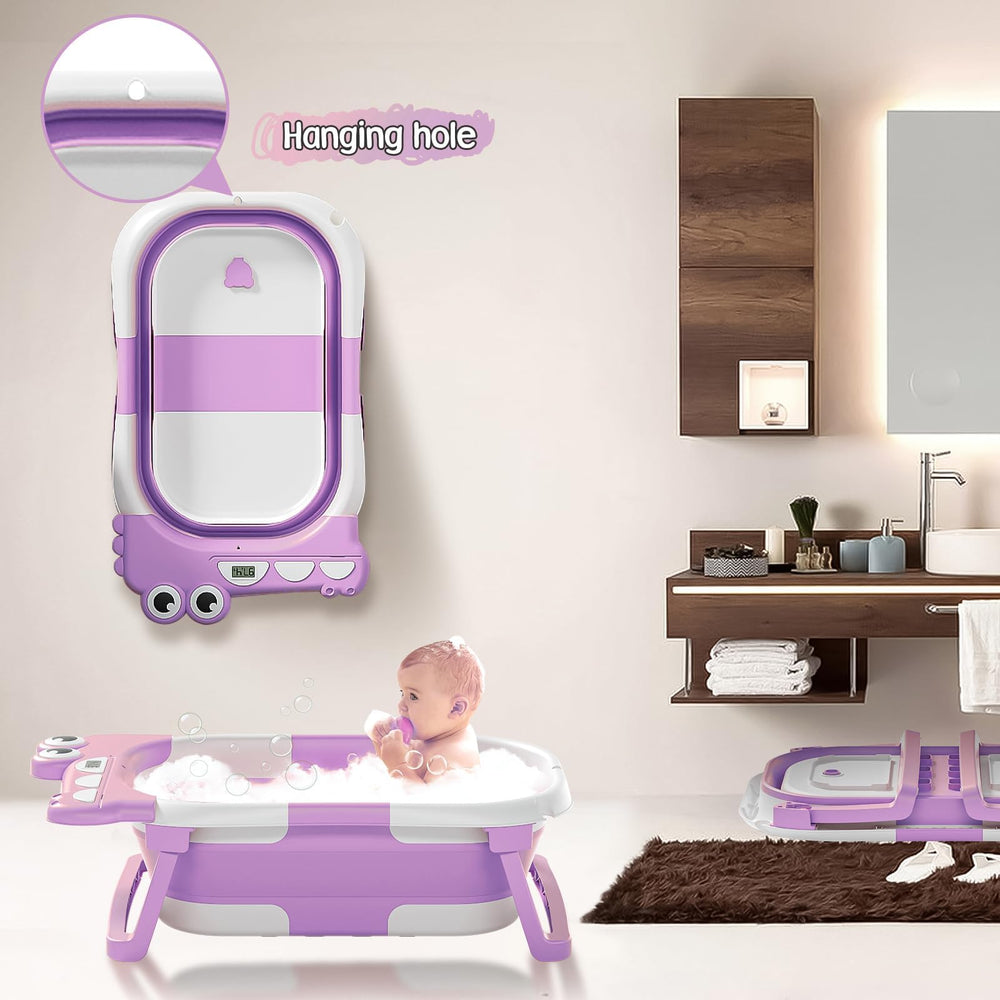 TPN collapsible baby bathtub with hanging grooves for drying.