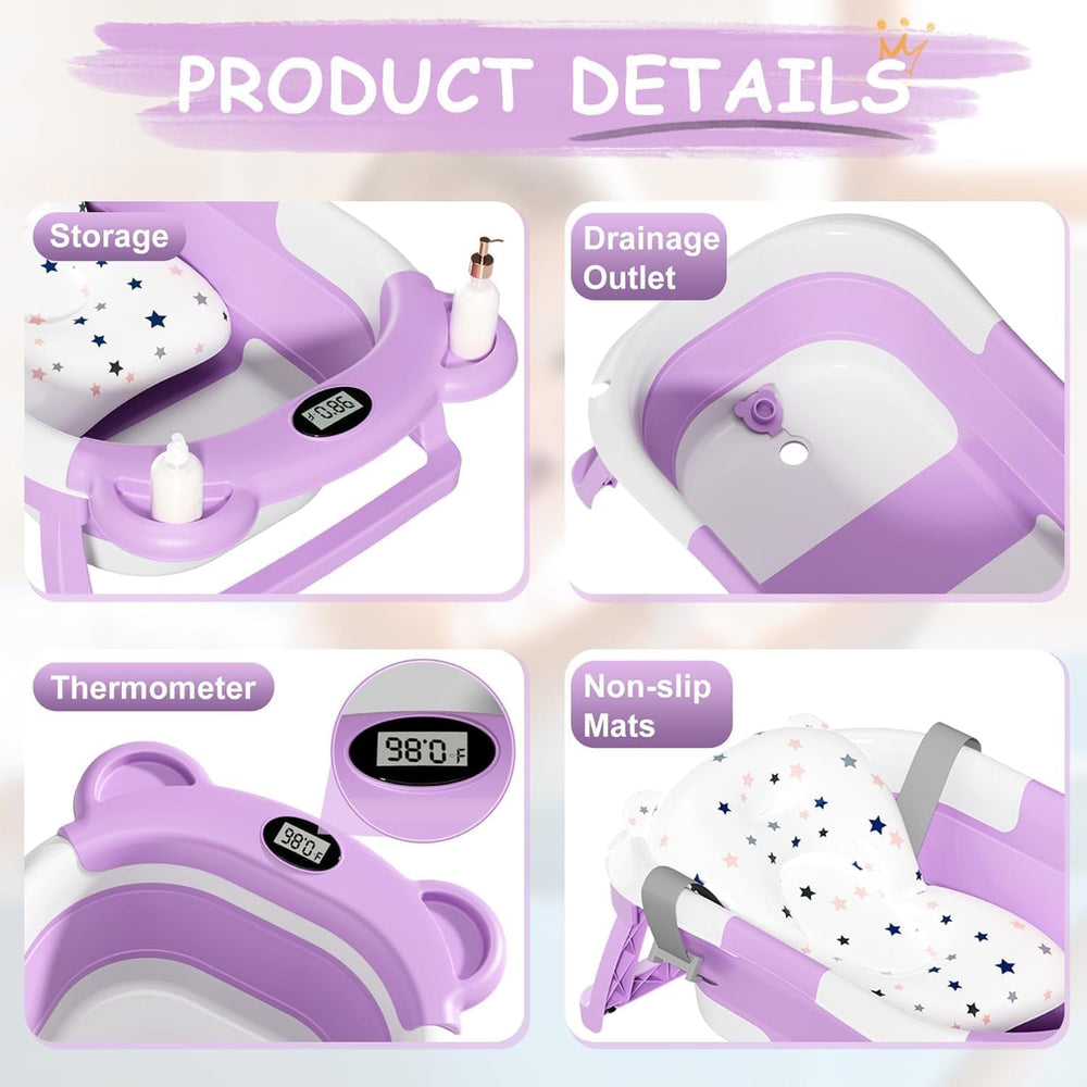 TPN collapsible baby bathtub in use with floating mat for stable bath time