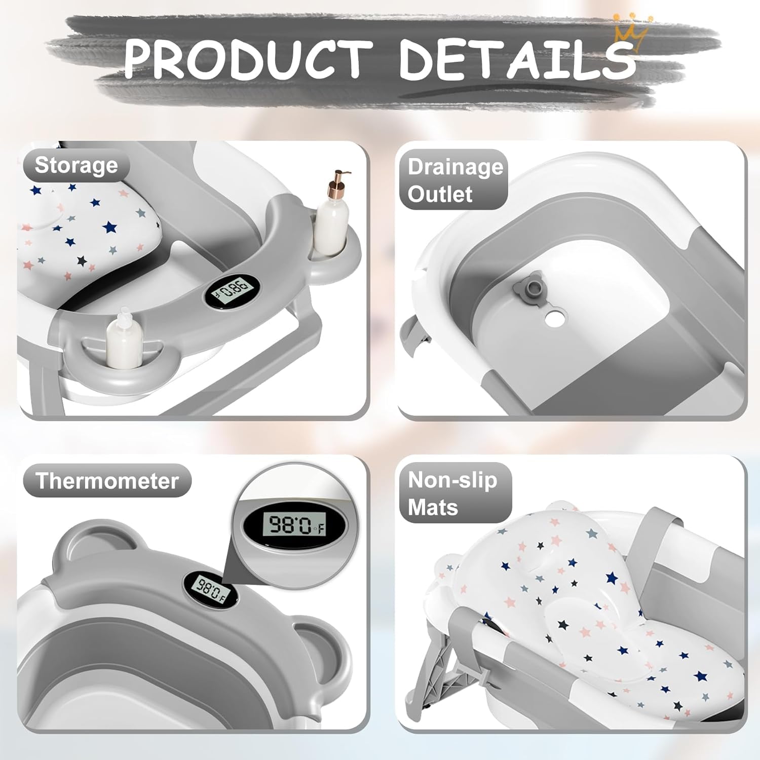 TPN collapsible baby bathtub non-slip base enhances stability