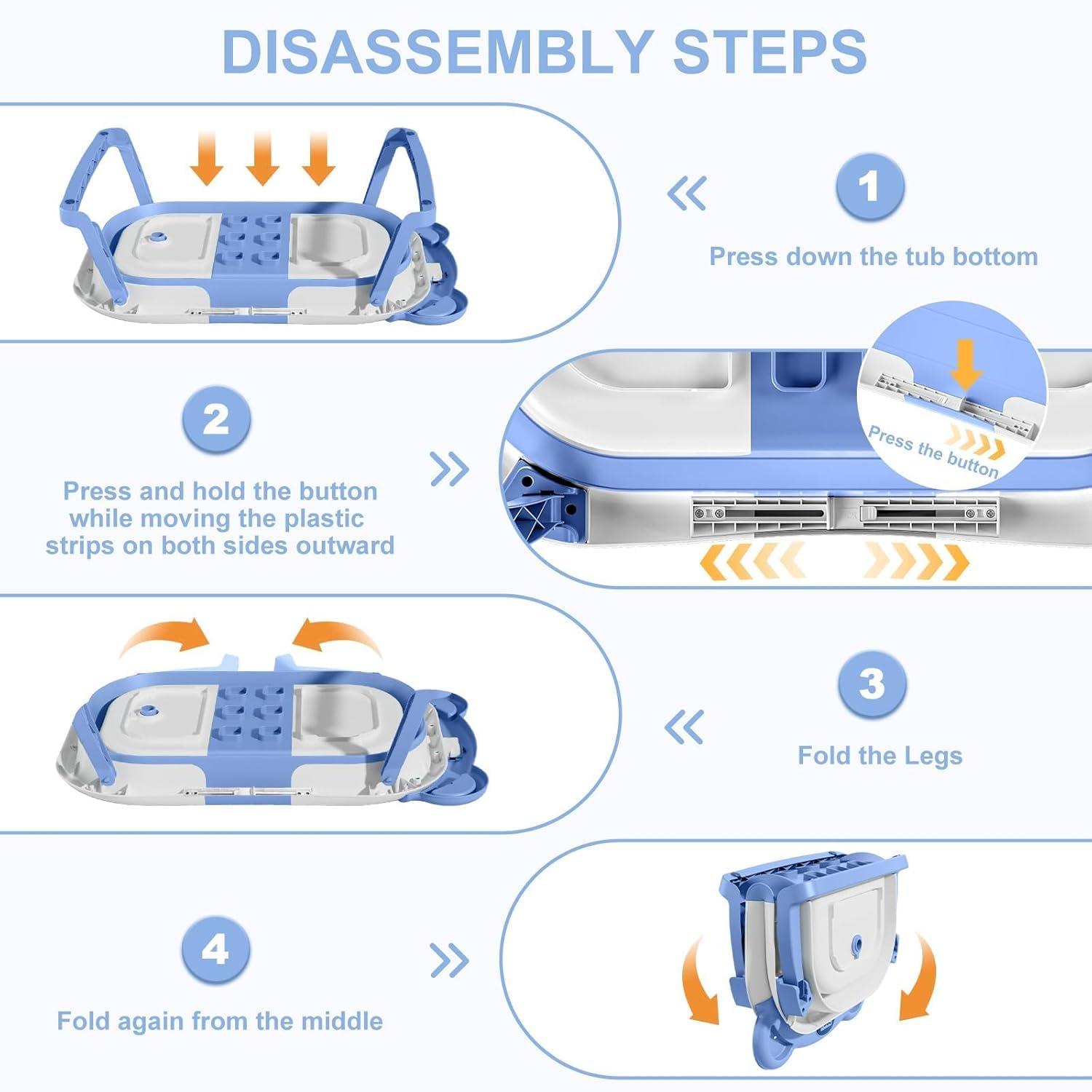 TPN collapsible baby bathtub off-floor drain for quick, easy water release.