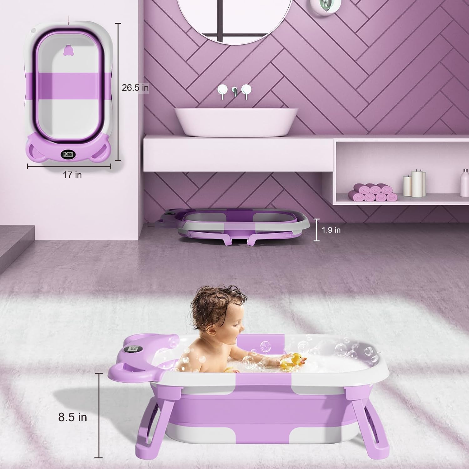 TPN collapsible baby bathtub soft cushion support keeps baby comfortable during bath