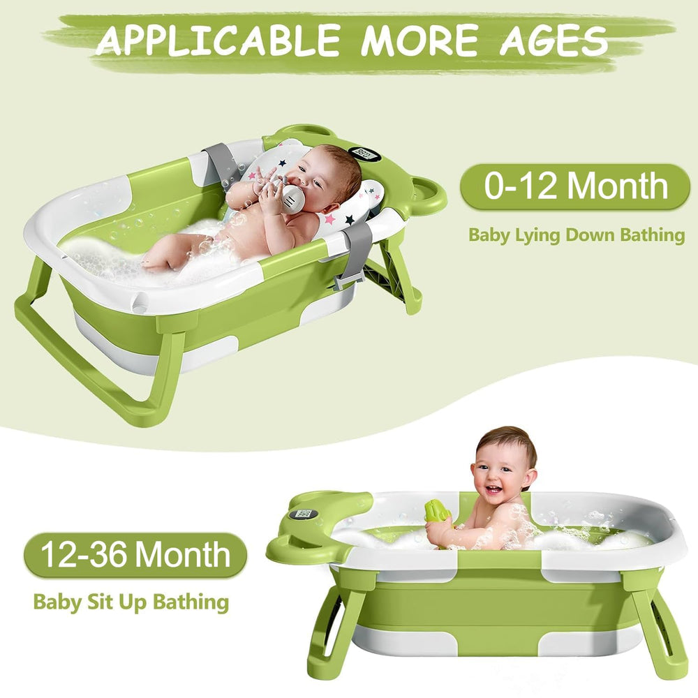 TPN collapsible baby bathtub thermometer display shows real time temperature