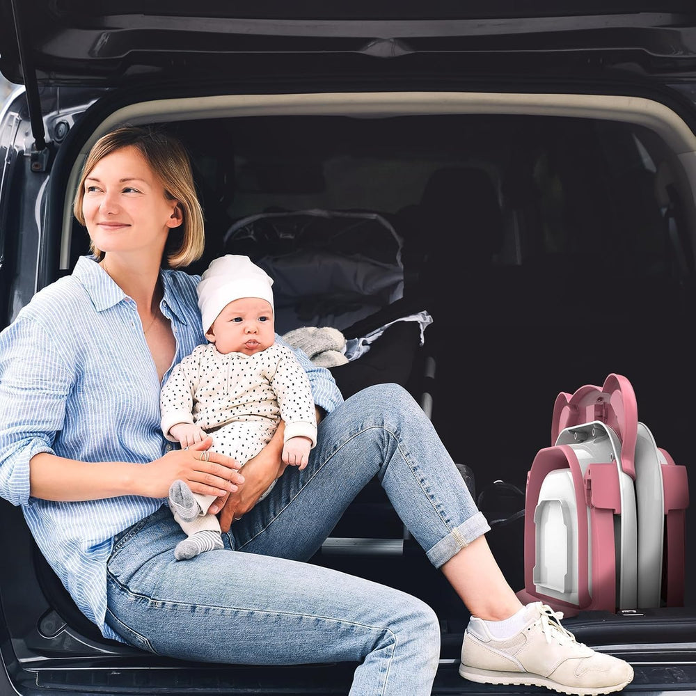 TPN travel-ready tub folds flat, ideal for newborns and toddlers on the go.