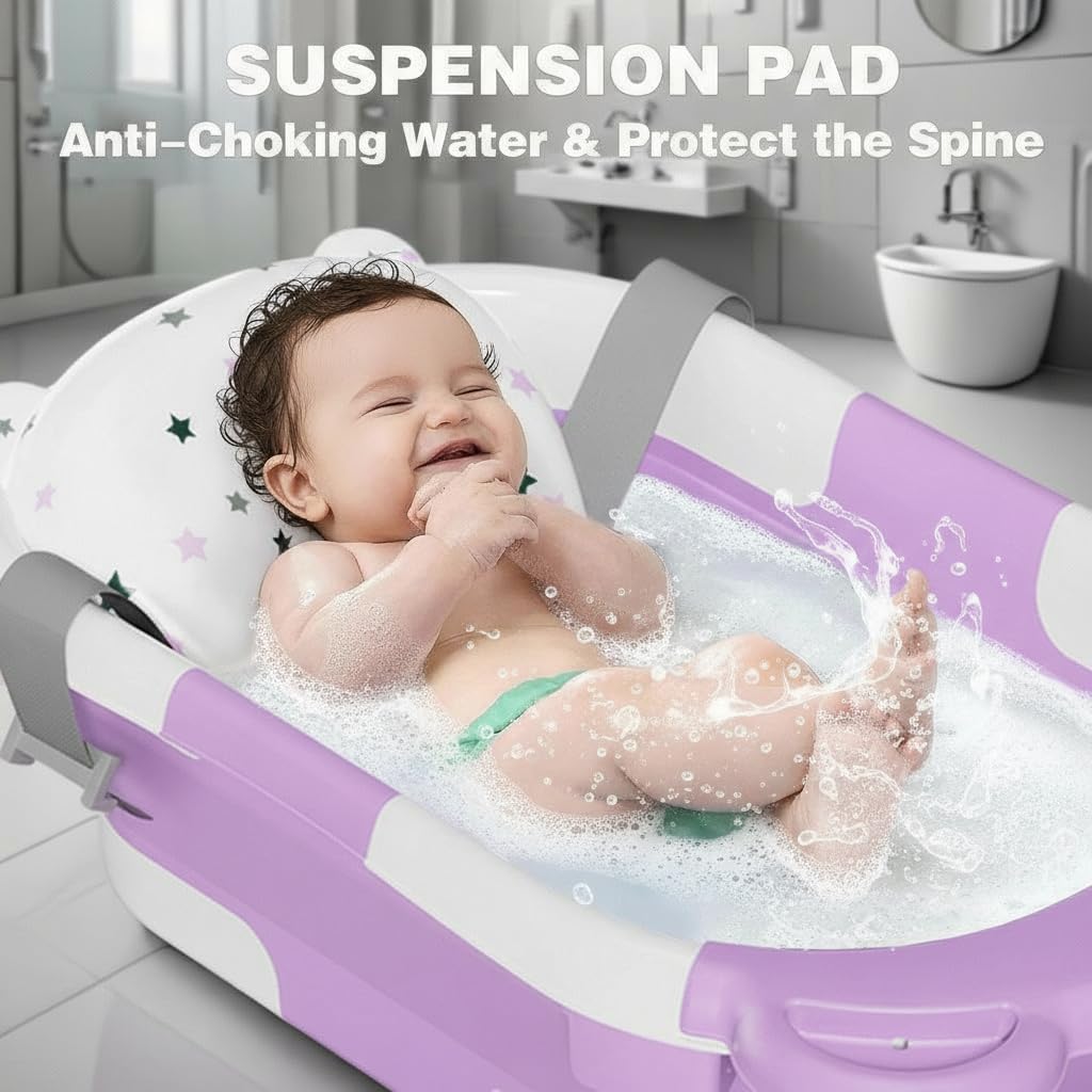 TPN collapsible baby bathtub unfolded shows spacious interior for newborn to toddler baths
