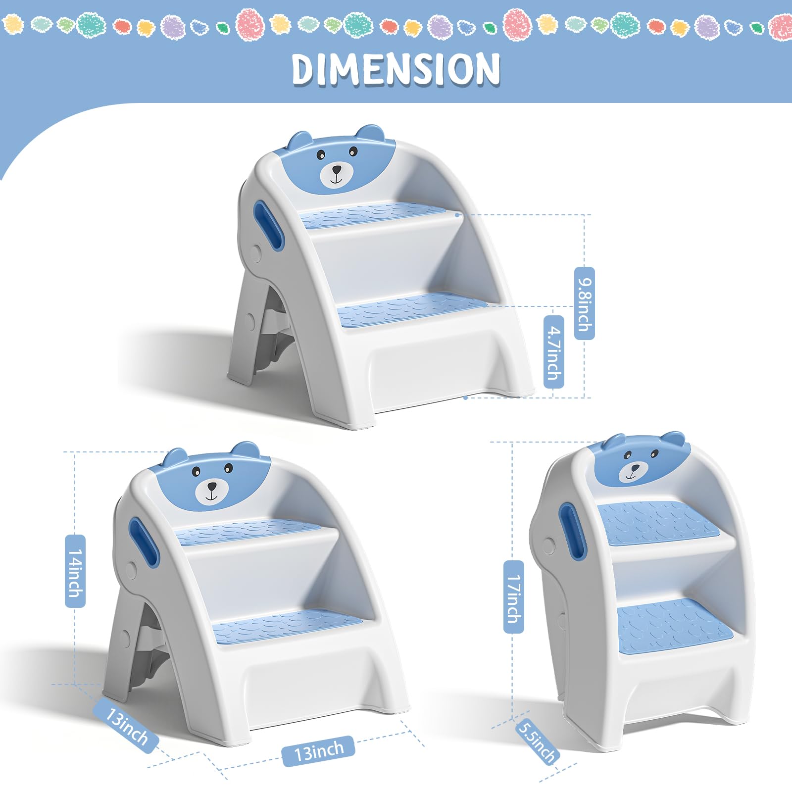 TPN Toddler Step Stool navy blue folded for compact storage