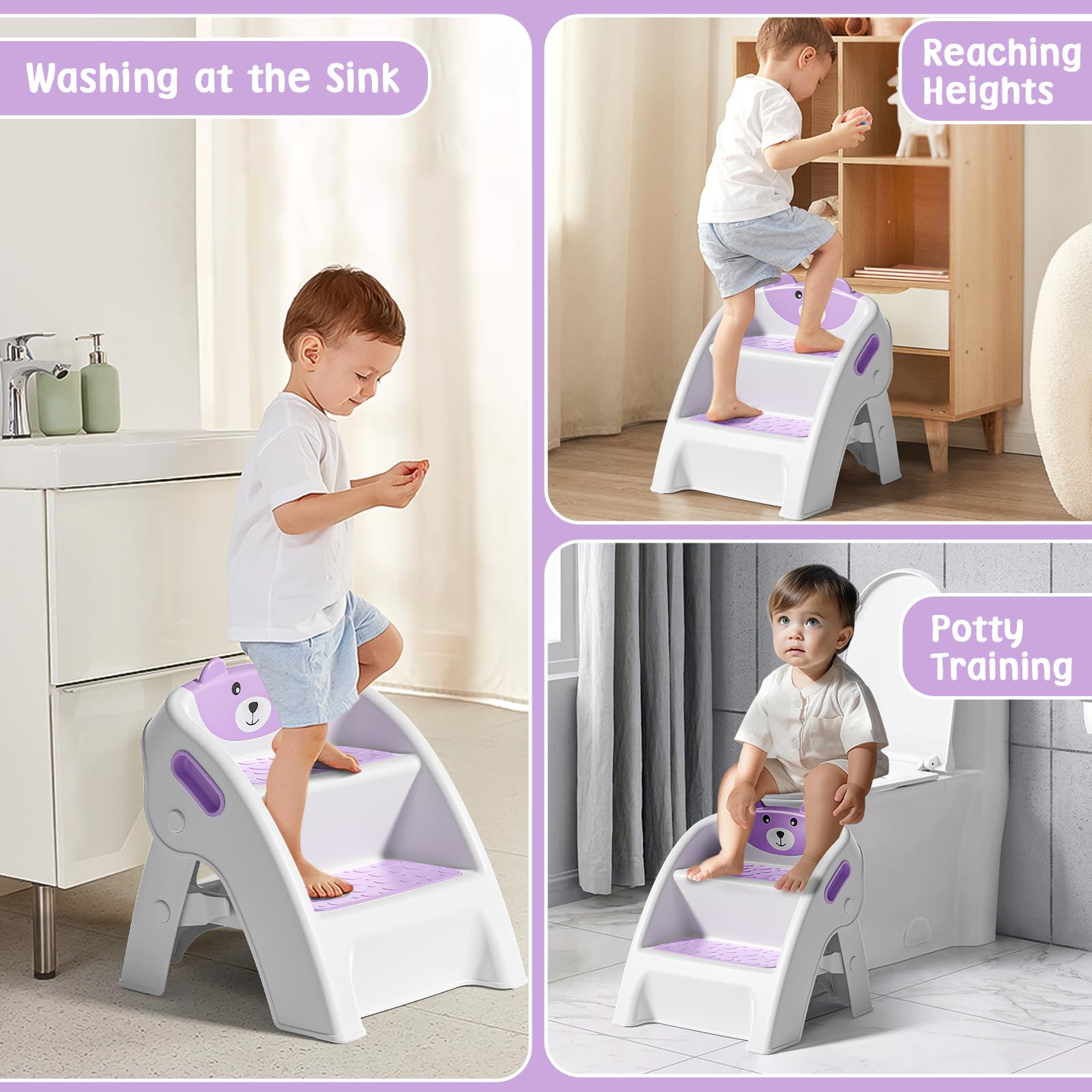 TPN toddler step stool purple handle grip aids child lifting