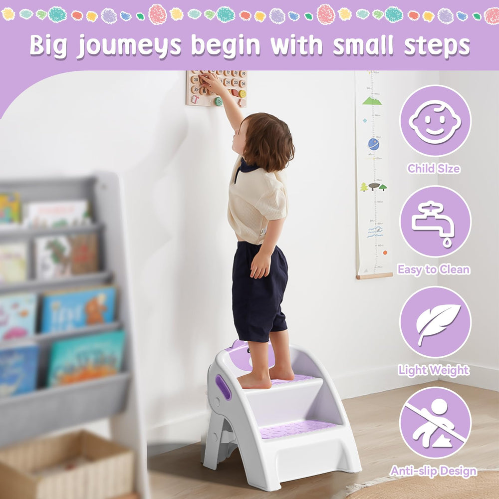 TPN toddler step stool purple storage folded fits small spaces