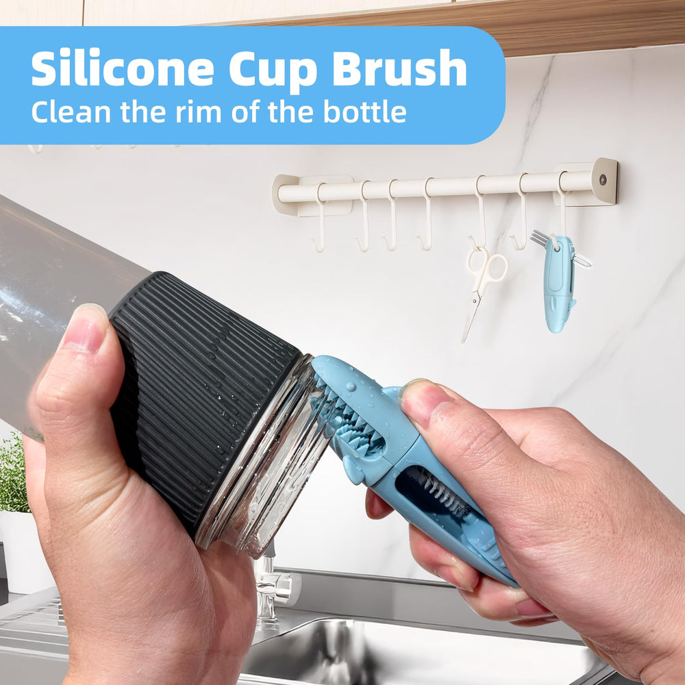 TQRR SharkBrush versatile bottle gap cleaner brush for mugs and bottles.