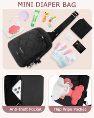 Trahzia mini diaper bag front flap pocket provides fast access to tissues