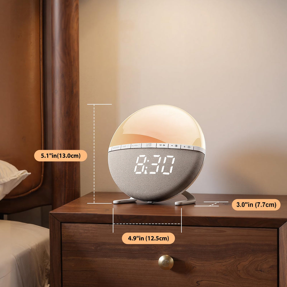 Tranquee Sunrise Alarm Clock fits bedrooms, kids' rooms, dorms, and nurseries.