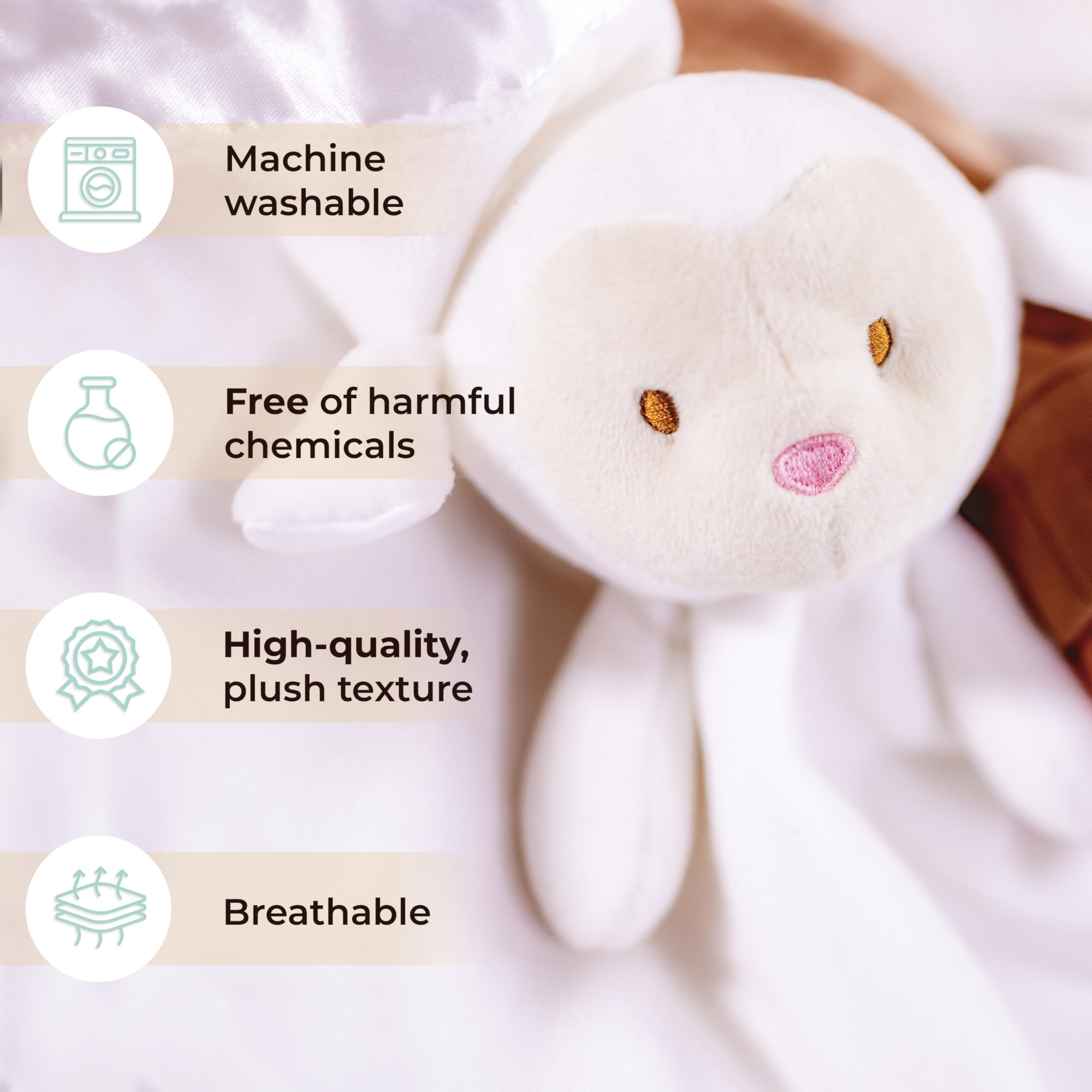 TRANQUIL KIDDO close-up stitching highlights quality embroidery on the lovey.