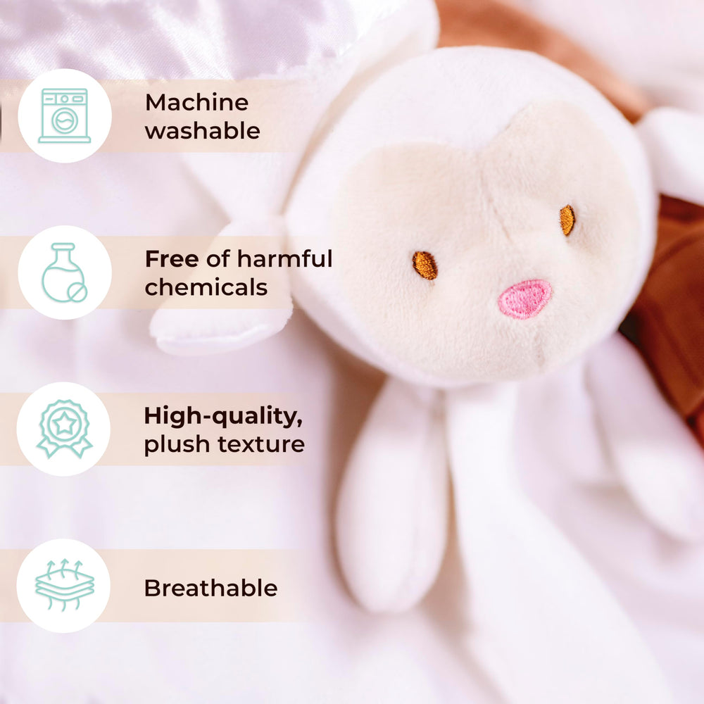 TRANQUIL KIDDO close-up stitching highlights quality embroidery on the lovey.