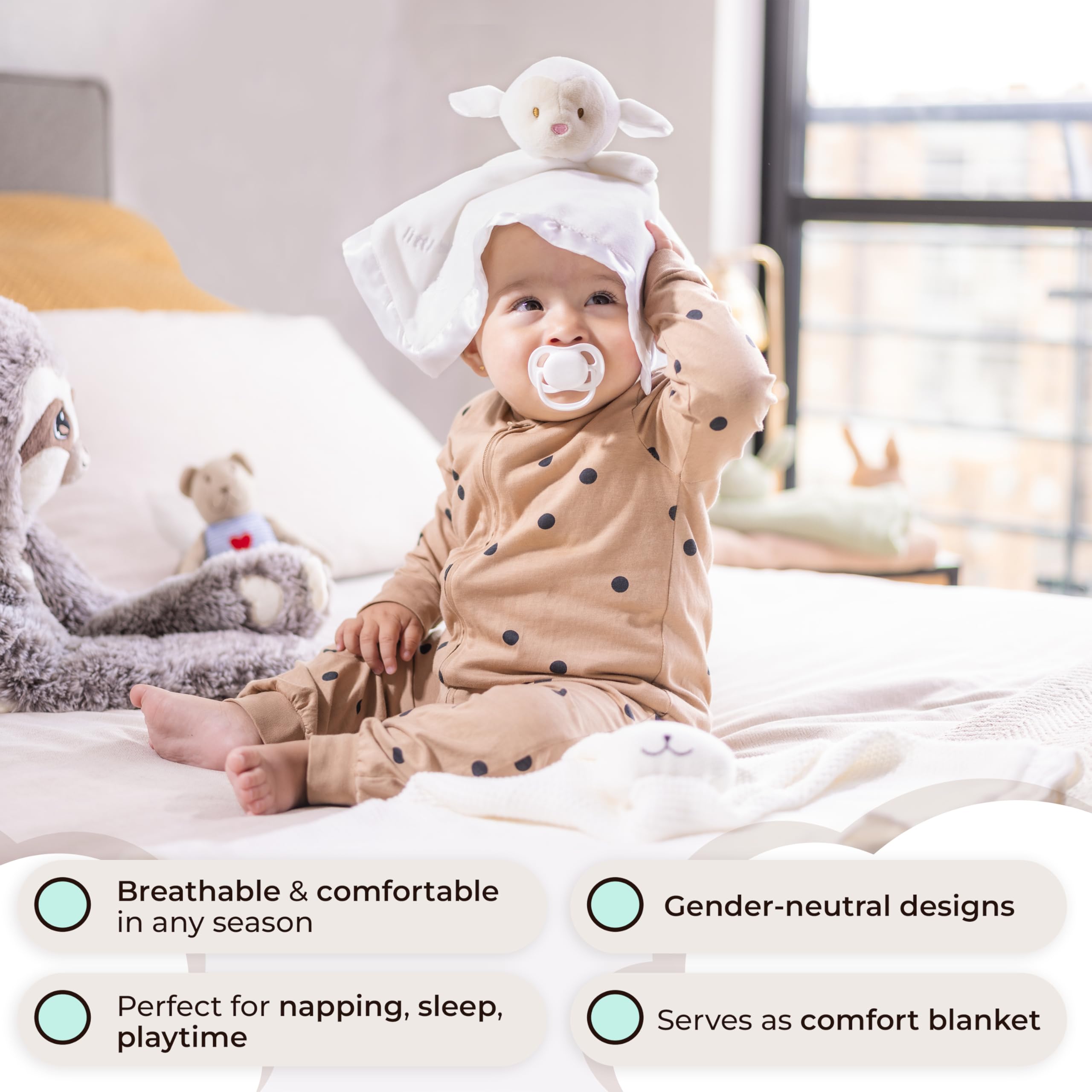 TRANQUIL KIDDO organic cotton lovey material is skin-friendly for delicate newborns.