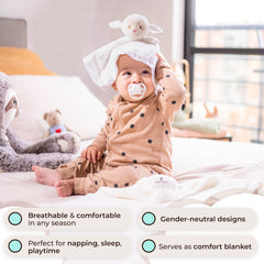 TRANQUIL KIDDO organic cotton lovey material is skin-friendly for delicate newborns.