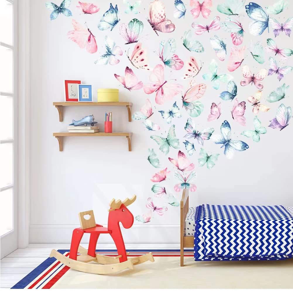 Trantranapa 53pcs butterfly decals brighten a kid's room with colorful wings