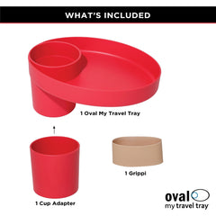 Travel Tray Oval attaches to car seats and boosters for tidy trips.