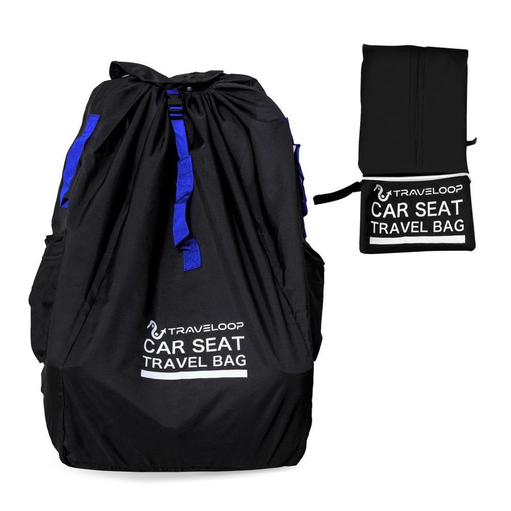 TRAVELOOP car seat bag in blue shows rugged Oxford 600D protection for travel