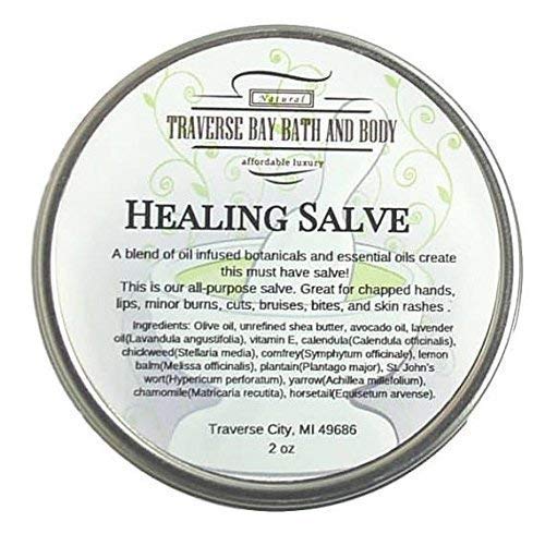 Traverse Bay All-Purpose Salve tin close-up for daily skin nourishment.