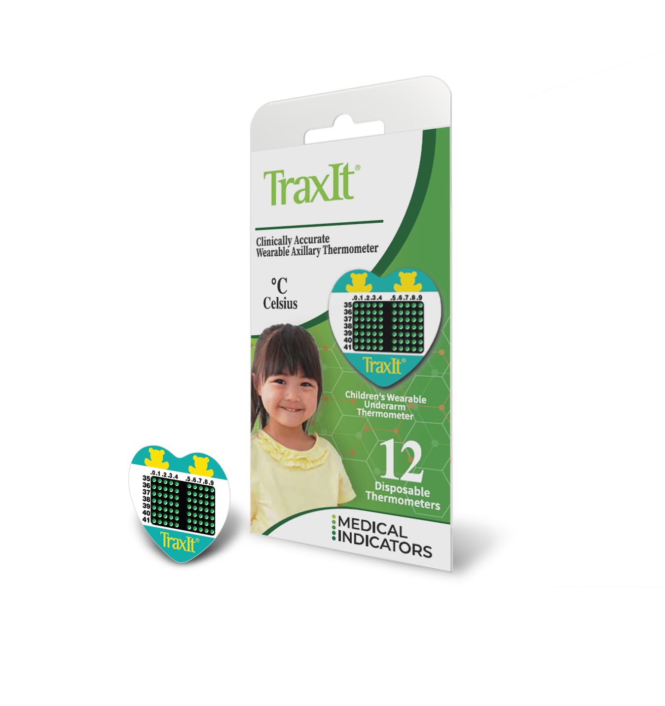 TRAXIT wearable axillary thermometer underarm for 48-hour monitoring of a child’s temperature