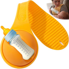 TreaHome orange hands-free bottle holder keeps bottles steady during feeding.
