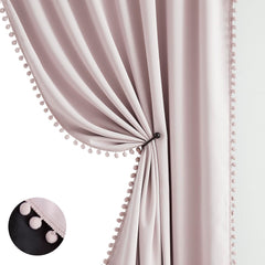 Treatmentex pink border pom-pom detail adds playful charm to nursery windows.