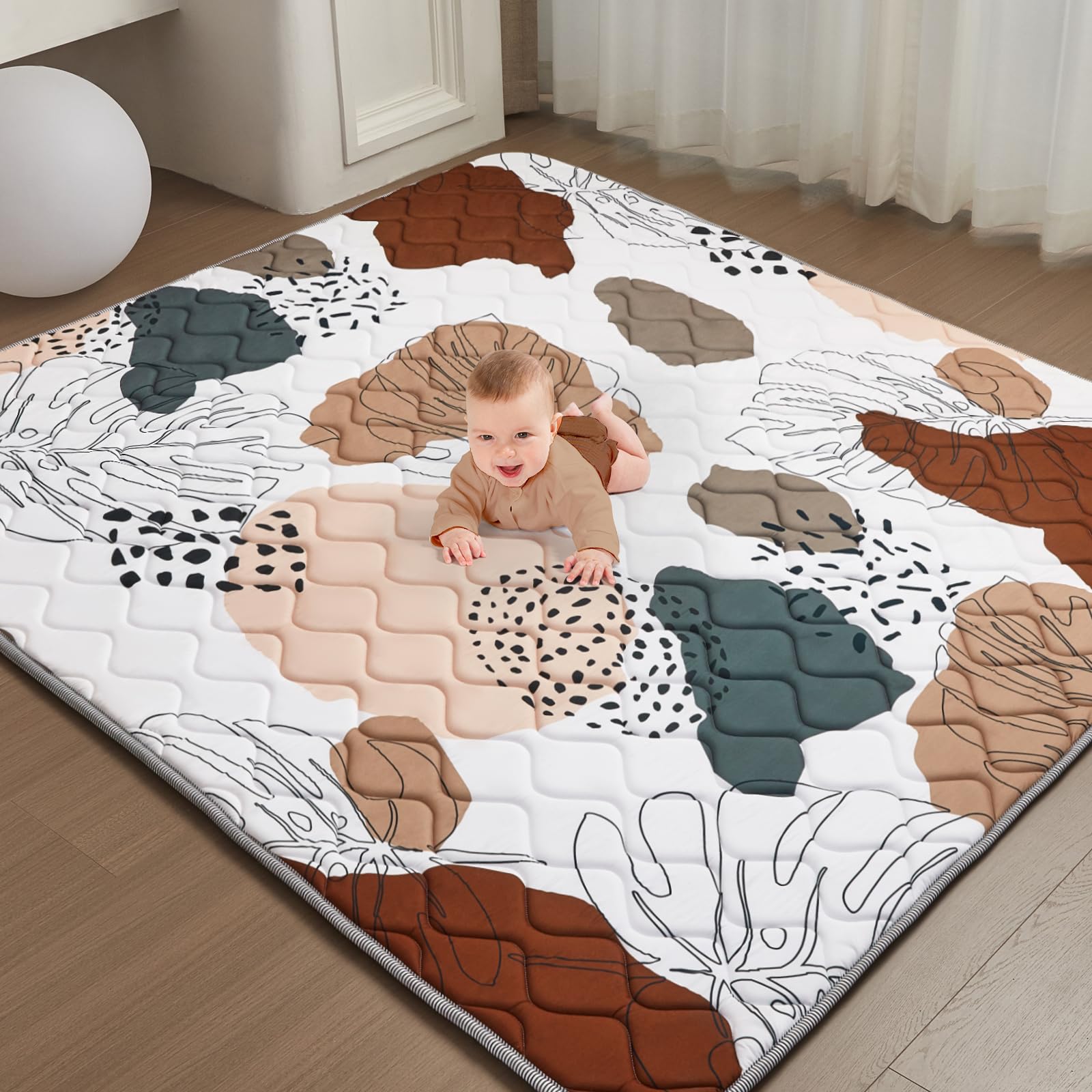 TreeBud Baby Play Mat with thick foam cushions for cozy tummy time.