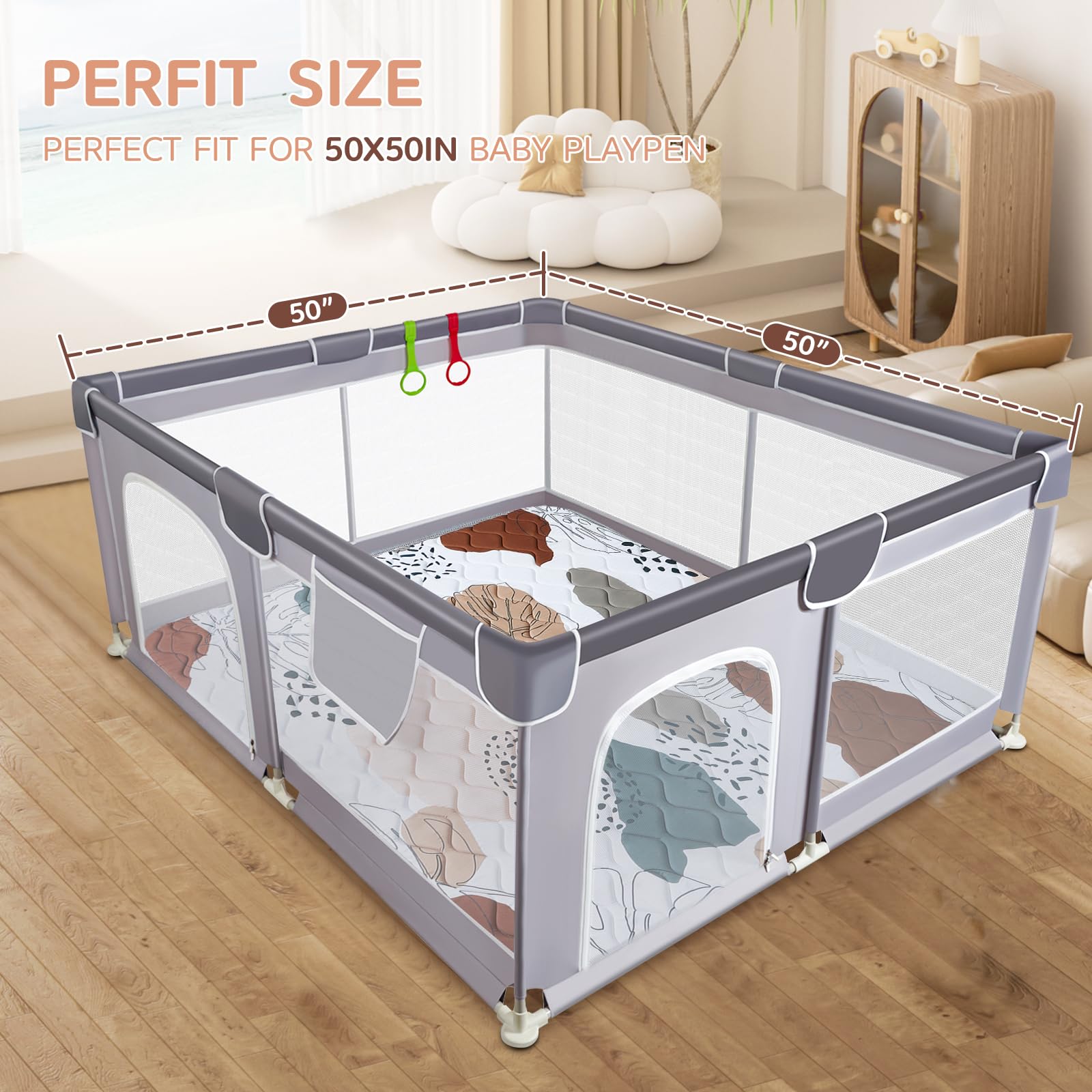 TreeBud Thick foam cushion supports comfy tummy time on the floor.