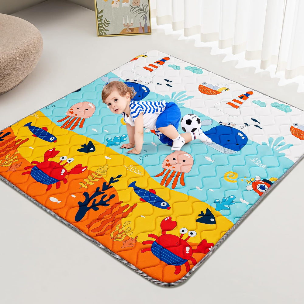 TreeBud Ocean World PlayMat shows vivid aquatic scenes for cushioned tummy time.