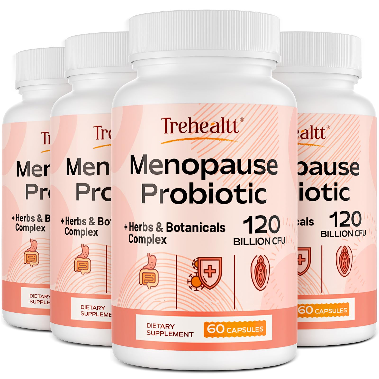 Trehealtt menopause probiotic bottle pour supports gut health and daily comfort.
