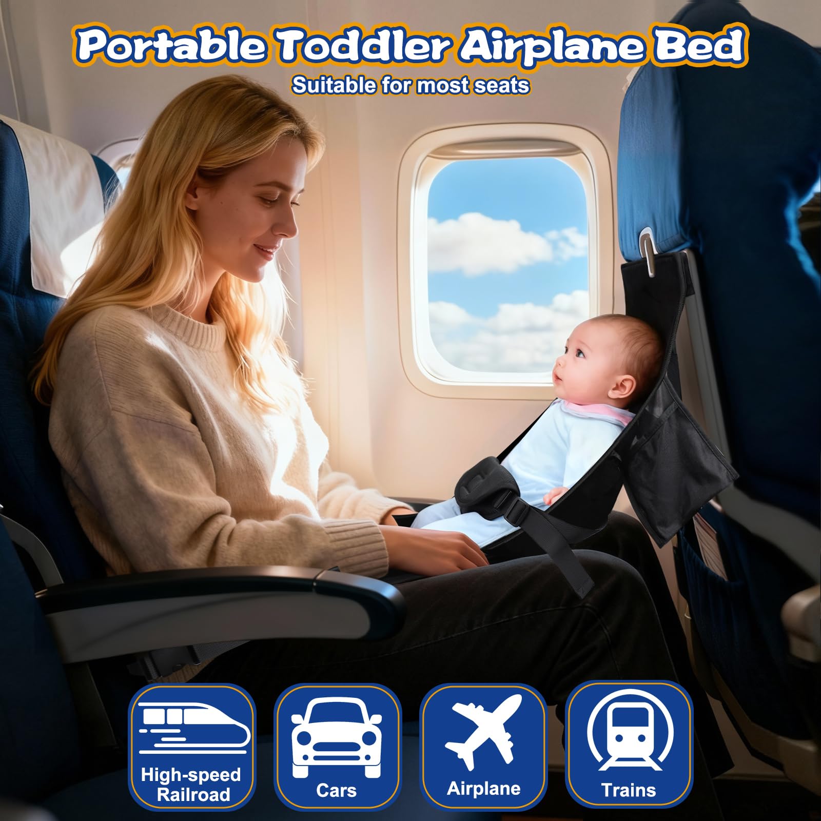 TRELC portable baby airplane bed storage bag keeps travel essentials organized
