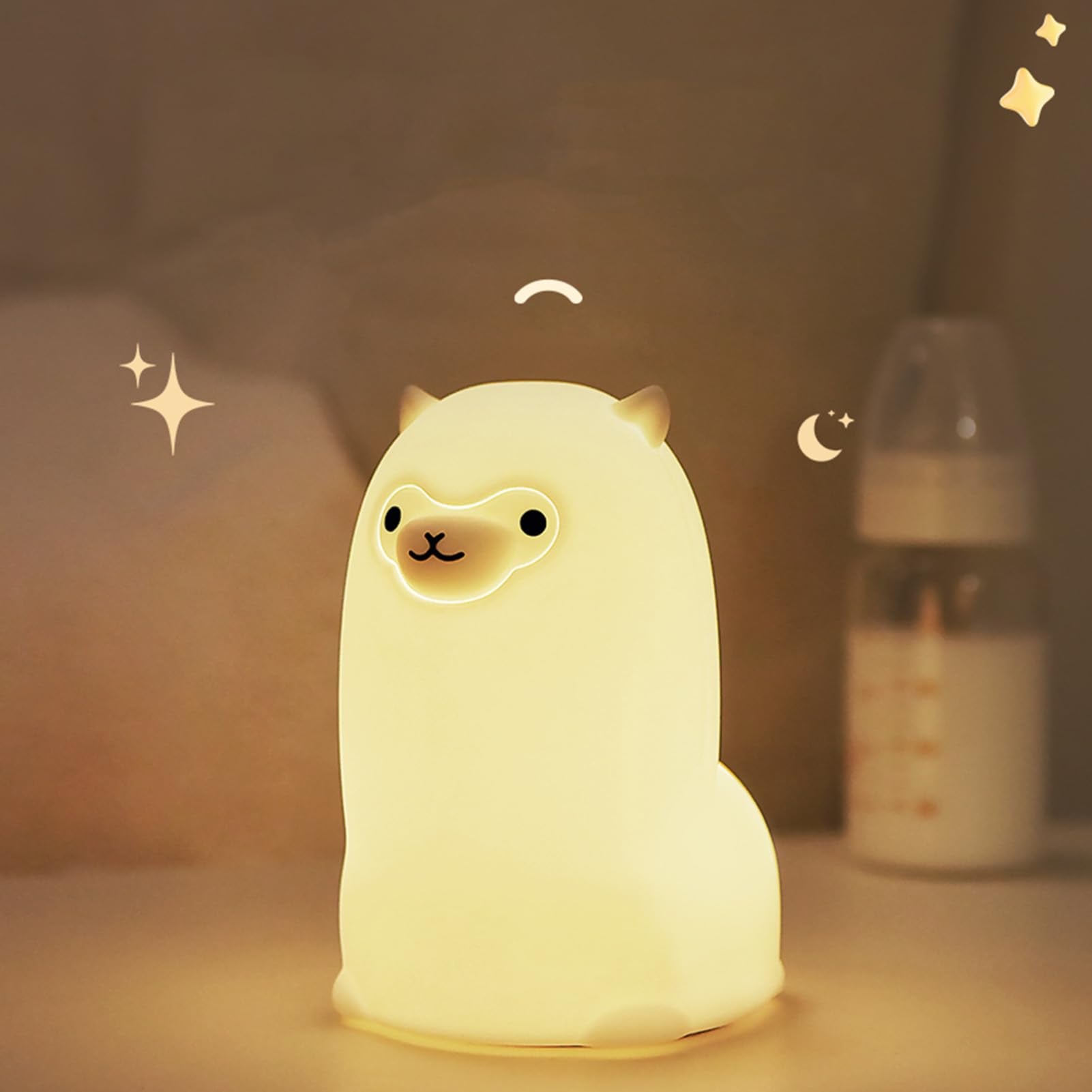 Tremdwoto Alpaca night light front view glows softly to ease bedtime.
