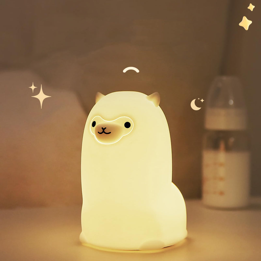 Tremdwoto Alpaca night light front view glows softly to ease bedtime.