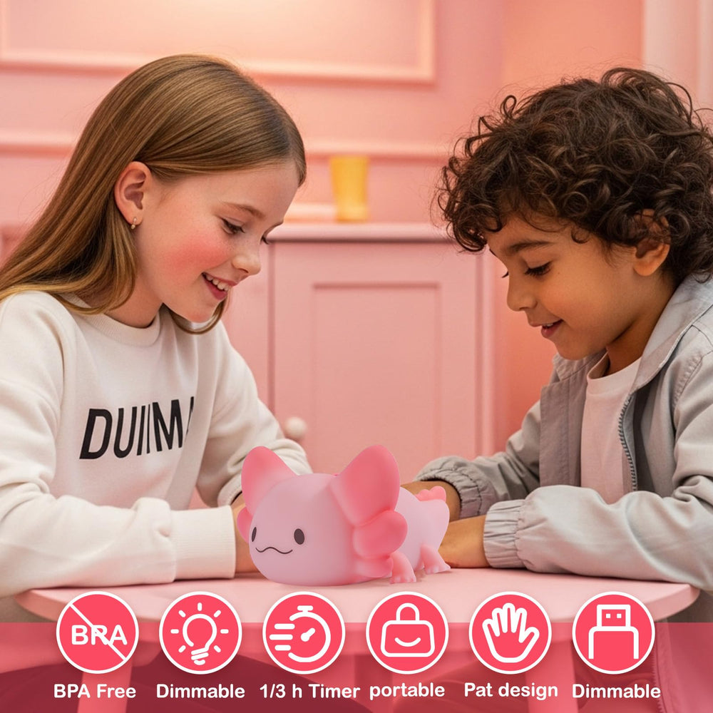 Tremdwoto Axolotl Night Light USB rechargeable for long-lasting bedside glow.