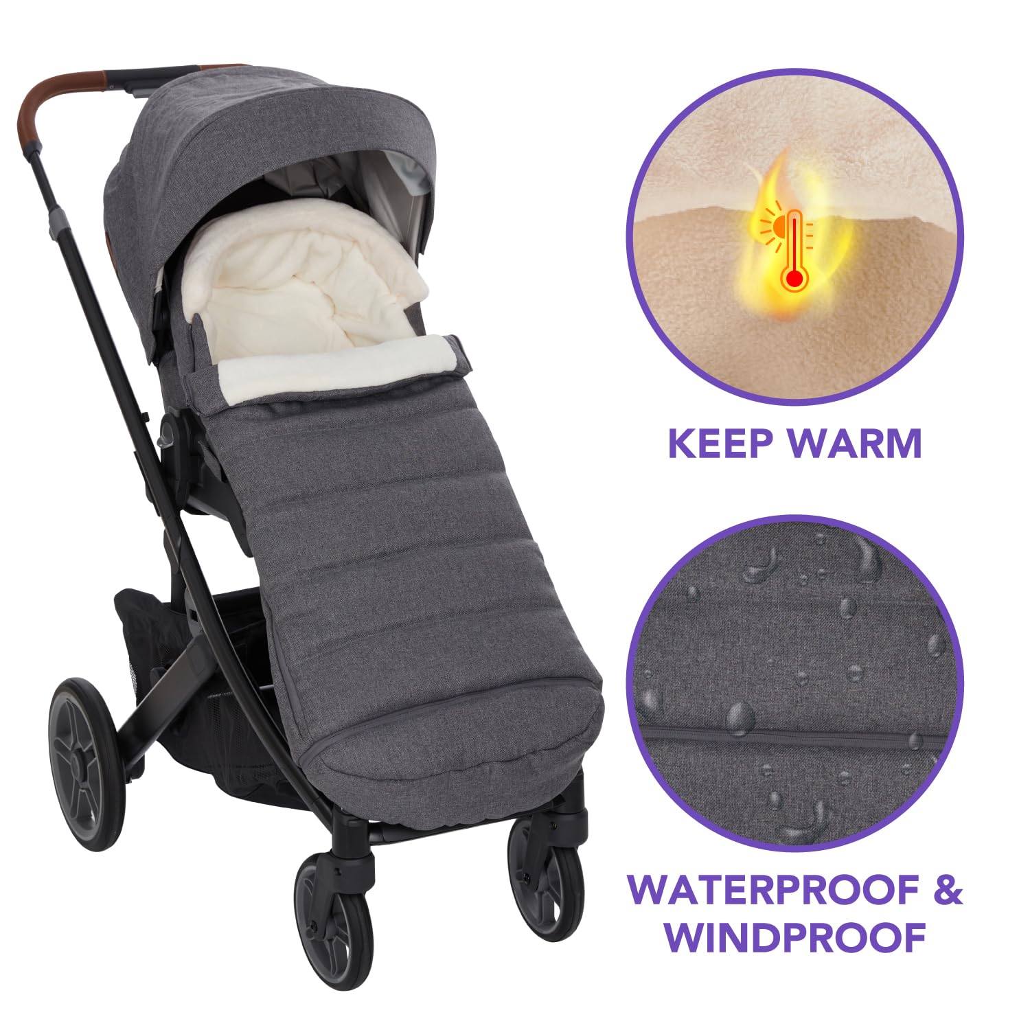 TRENDHUB Bunting Bag zip-out extension grows with your child.
