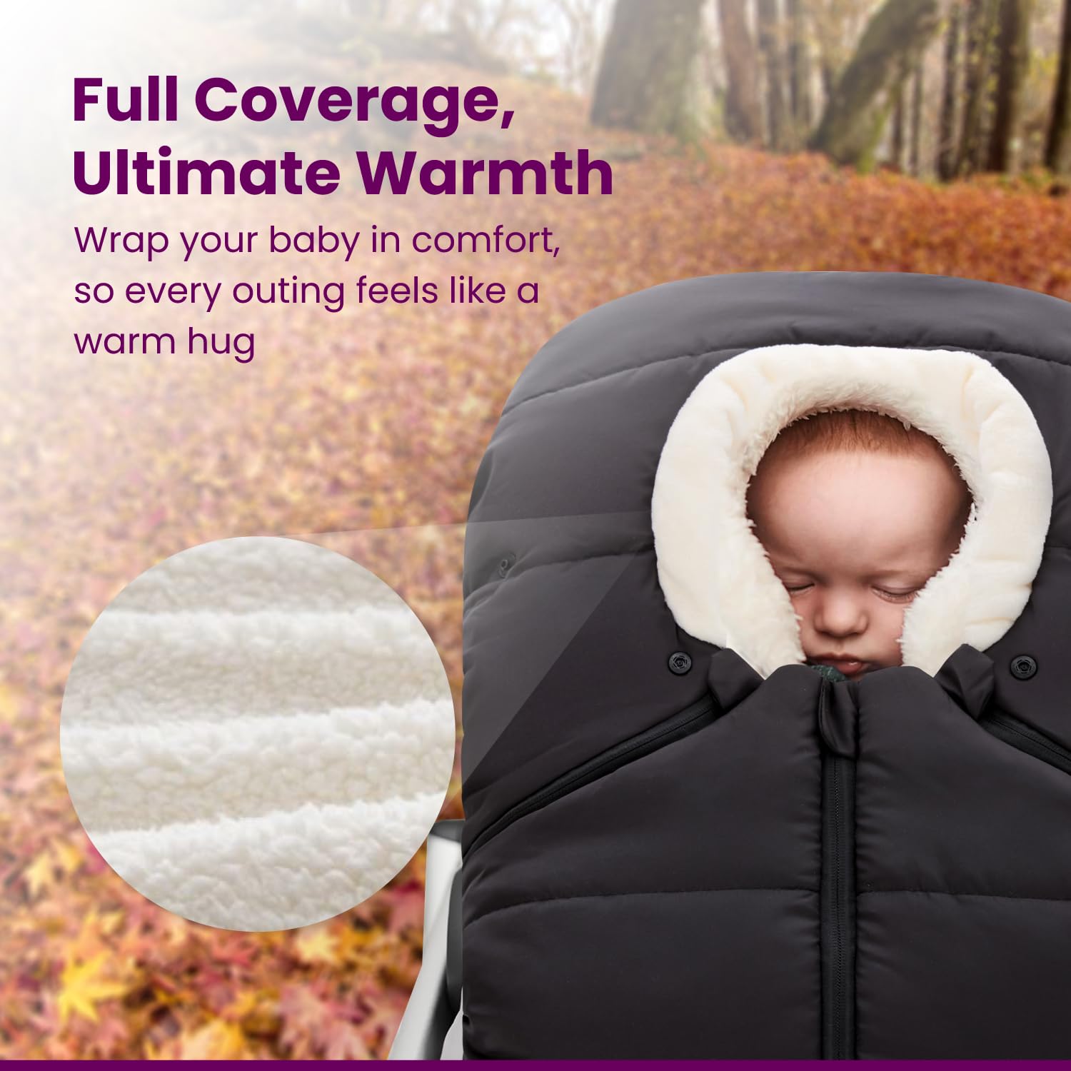 TRENDHUB soft fleece interior provides warm insulation for baby on chilly walks