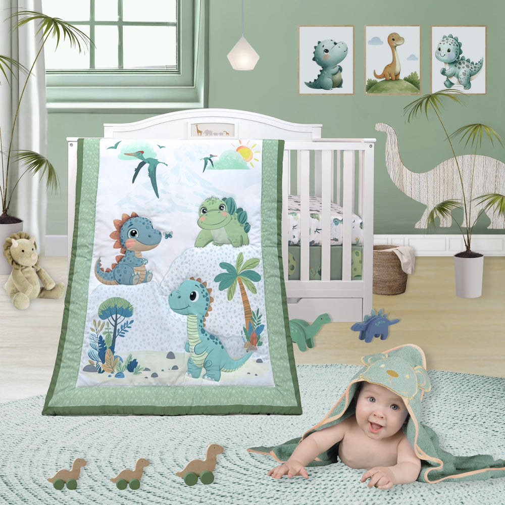 TrendLay Dino Adventure crib bedding with playful dinos brightens nursery and sparks imagination.