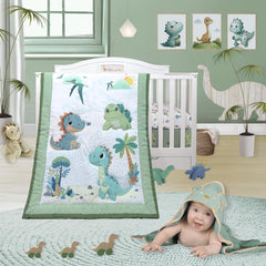 TrendLay Dino Adventure crib bedding with playful dinos brightens nursery and sparks imagination.