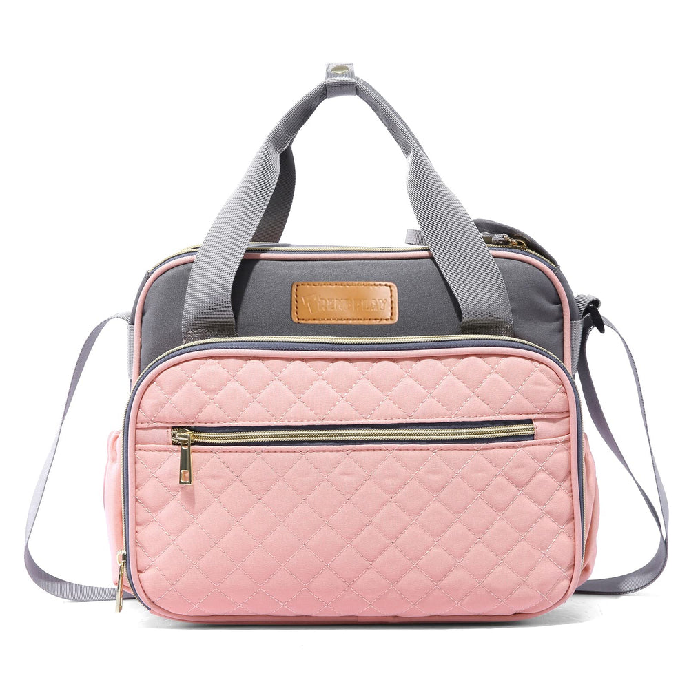 TRENDPLAY baby girl diaper bag pink tote with easy-access top zipper for quick packing