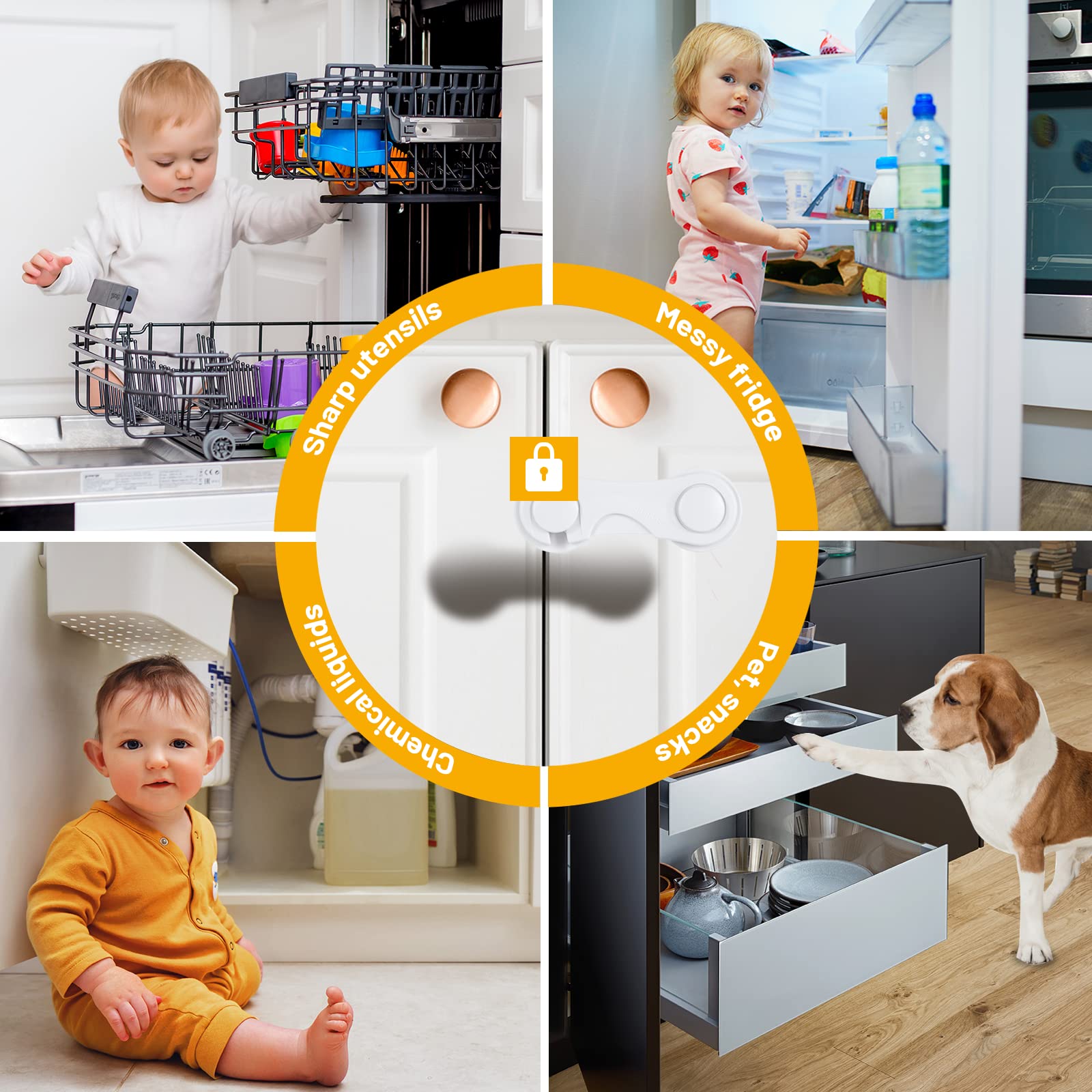 TRILINK cabinet locks feature no-drilling design to protect furniture aesthetics while babyproofing.
