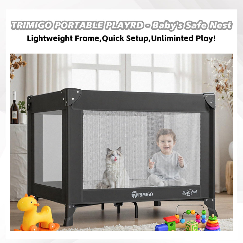 Trimigo Travel Crib mattress provides a comfortable sleep surface.
