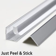 Trimold aluminum corner protector with adhesive back for easy kitchen and hallway use.