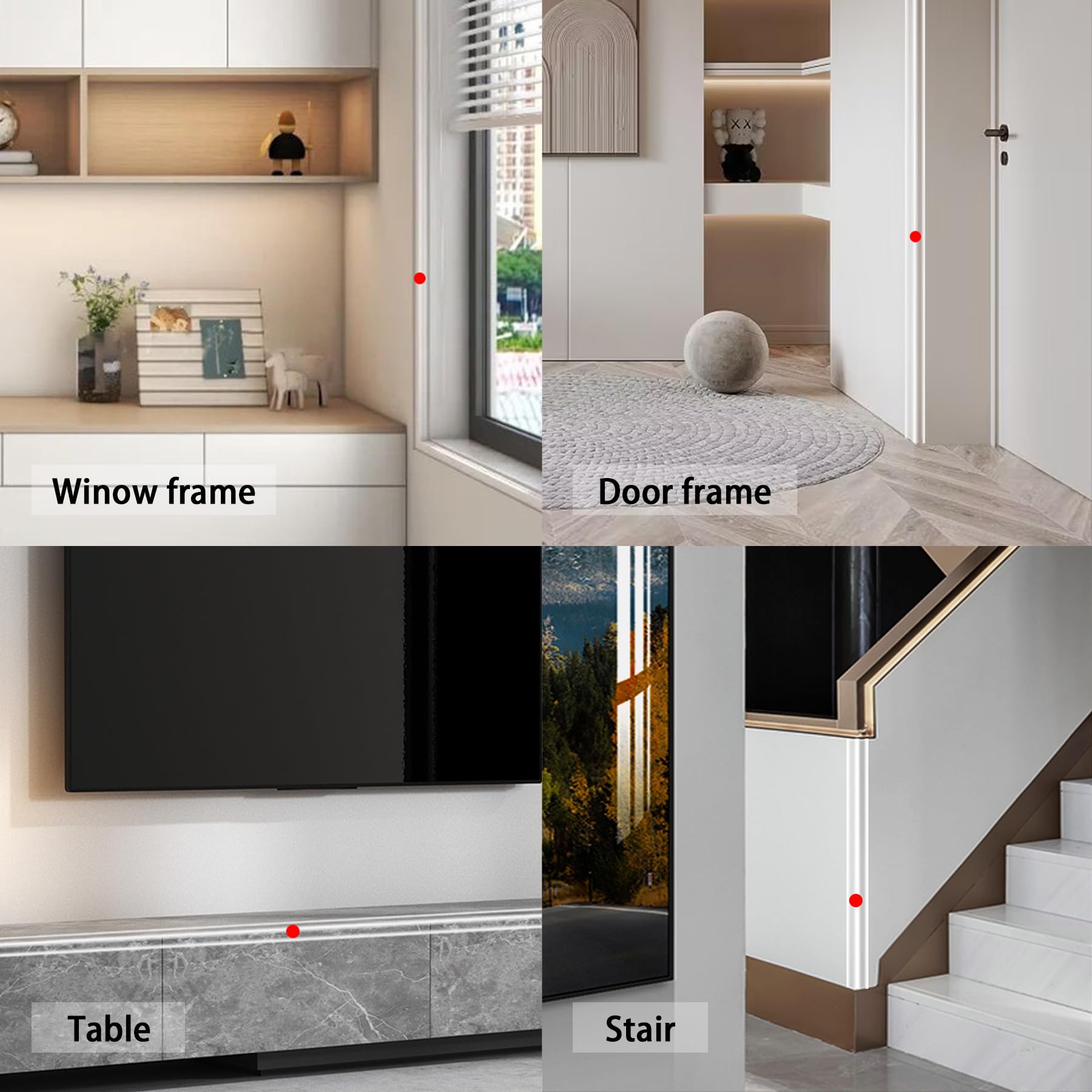 Trimold edge protection on cabinet and baseboard demonstrates universal compatibility.