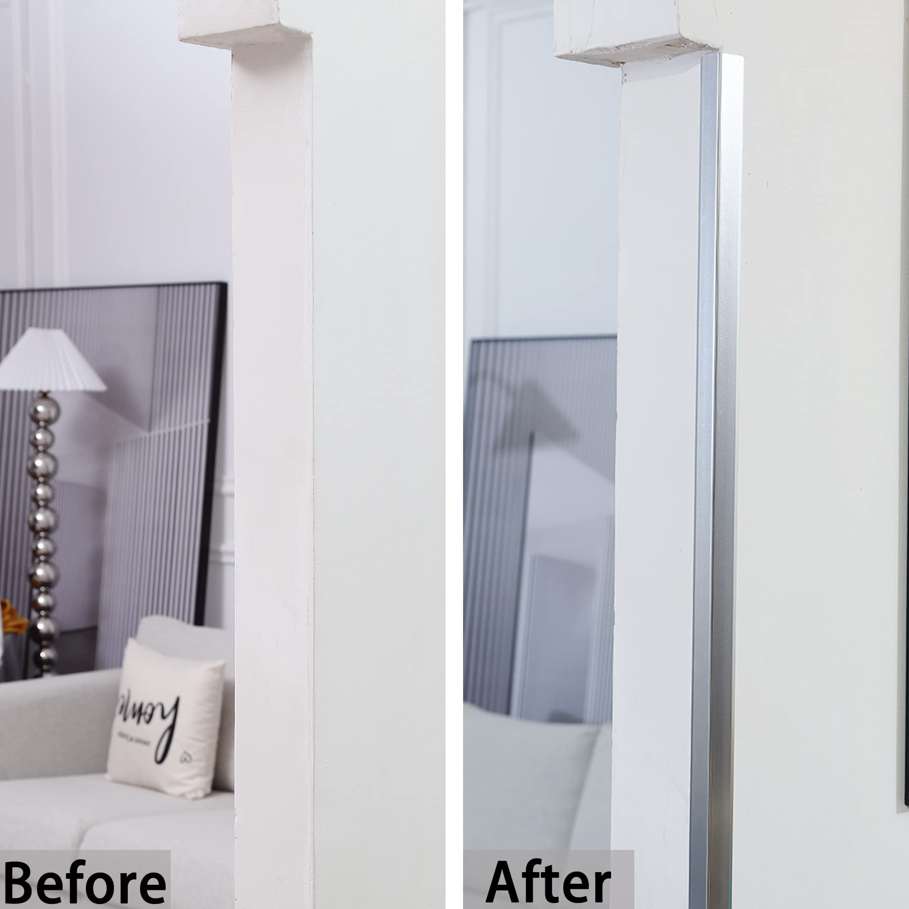 Trimold indoor-outdoor aluminum corner protector suitable for walls, doors, and cabinets.