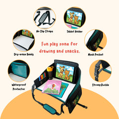 Triple EEE Adventures Kids Travel Tray built-in storage to keep essentials handy