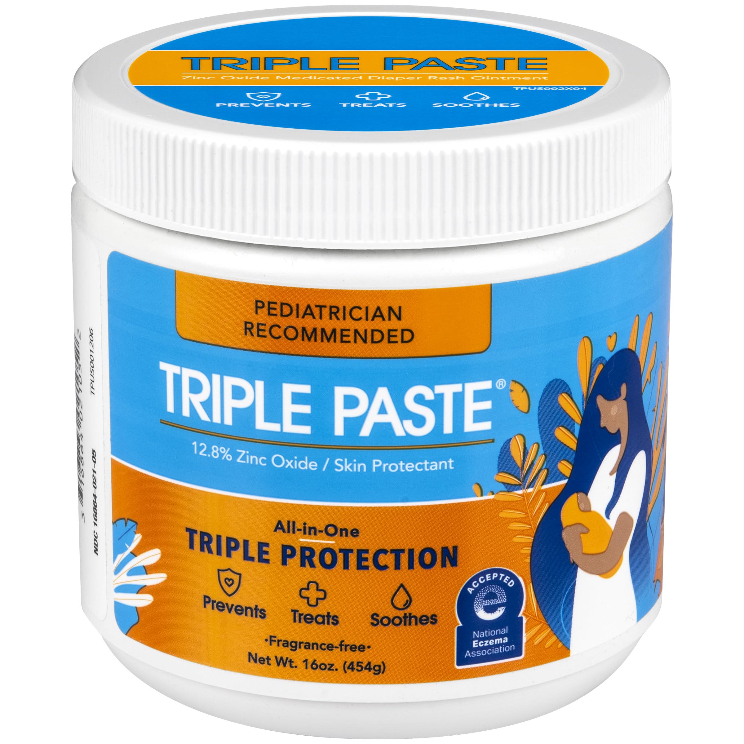 Triple Paste diaper rash cream 16oz tub open offers fast soothing relief.