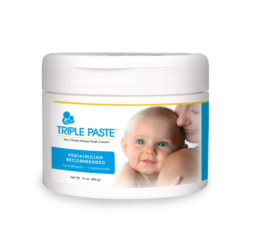 Triple Paste medicated ointment diaper rash tub shown for quick relief.