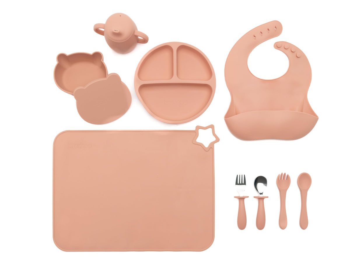 Trompo plate with suction base keeps meals steady for self-feeding.
